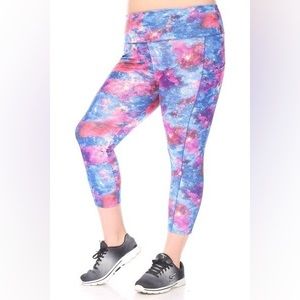 NWT Shosho plus size women’s blue pink galaxy Capri yoga pant legging size 1X